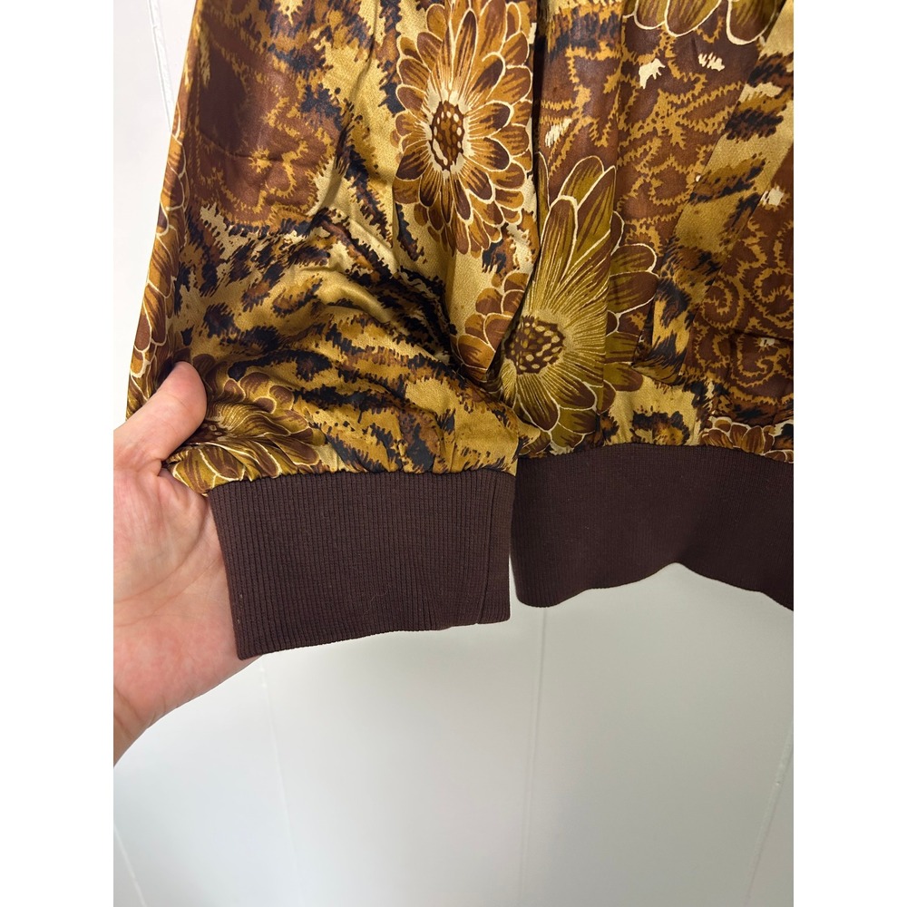 Spenser Jeremy 100% Silk Jacket 1X Brown Leopard Floral Bomber Mob Wife vintage - Picture 7 of 8